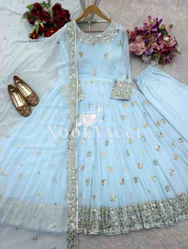 Heavy Fox Georgette Embroidered Gown with Pant and Dupatta – Fully Stitched - Image 6