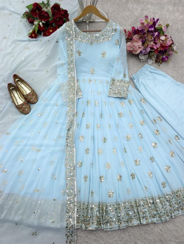 Buy Heavy Fox Georgette Embroidered Gown with Pant and Dupatta – Fully Stitched - Image 6