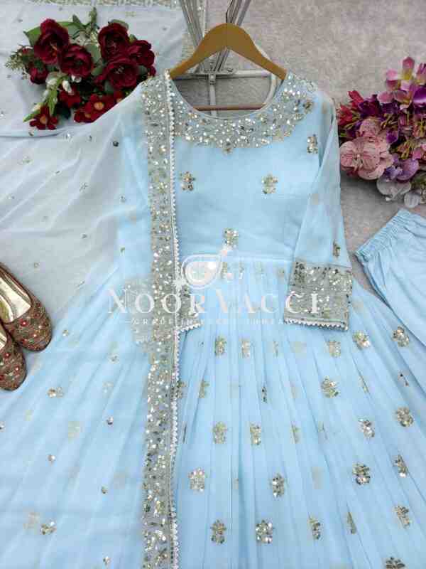 Heavy Fox Georgette Embroidered Gown with Pant and Dupatta – Fully Stitched - Image 7