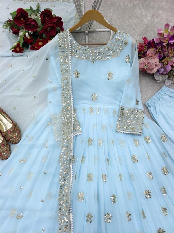 Buy Heavy Fox Georgette Embroidered Gown with Pant and Dupatta – Fully Stitched - Image 7