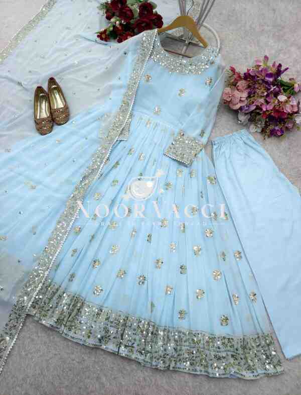 Heavy Fox Georgette Embroidered Gown with Pant and Dupatta – Fully Stitched - Image 8