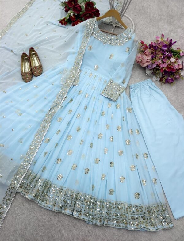 Buy Heavy Fox Georgette Embroidered Gown with Pant and Dupatta – Fully Stitched - Image 8