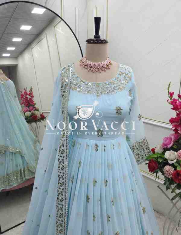 Heavy Fox Georgette Embroidered Gown with Pant and Dupatta – Fully Stitched - Image 9