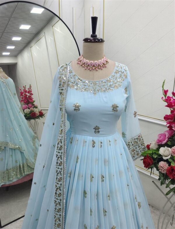 Buy Heavy Fox Georgette Embroidered Gown with Pant and Dupatta – Fully Stitched - Image 9