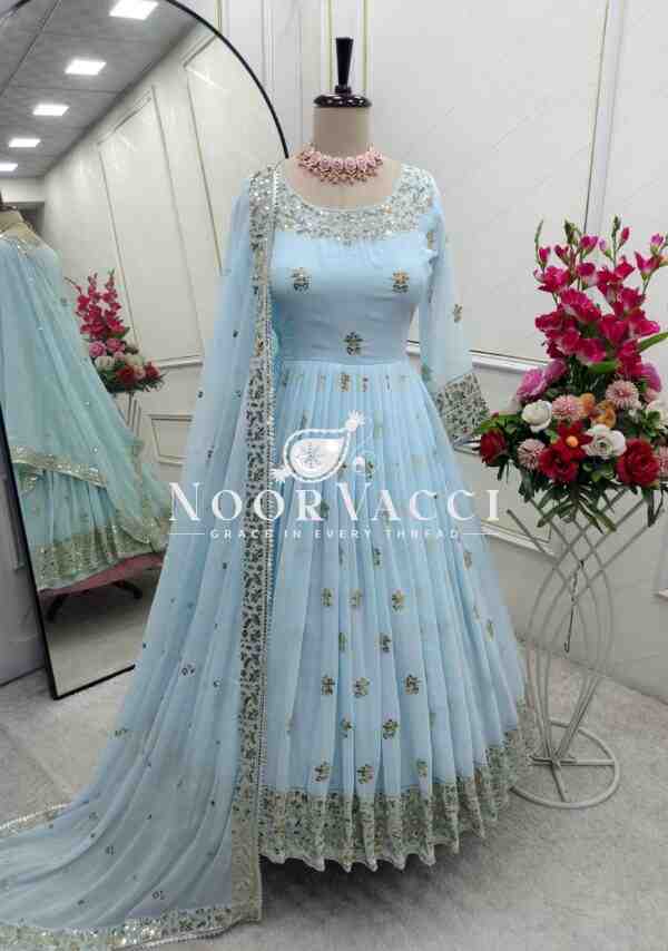 Heavy Fox Georgette Embroidered Gown with Pant and Dupatta – Fully Stitched - Image 10