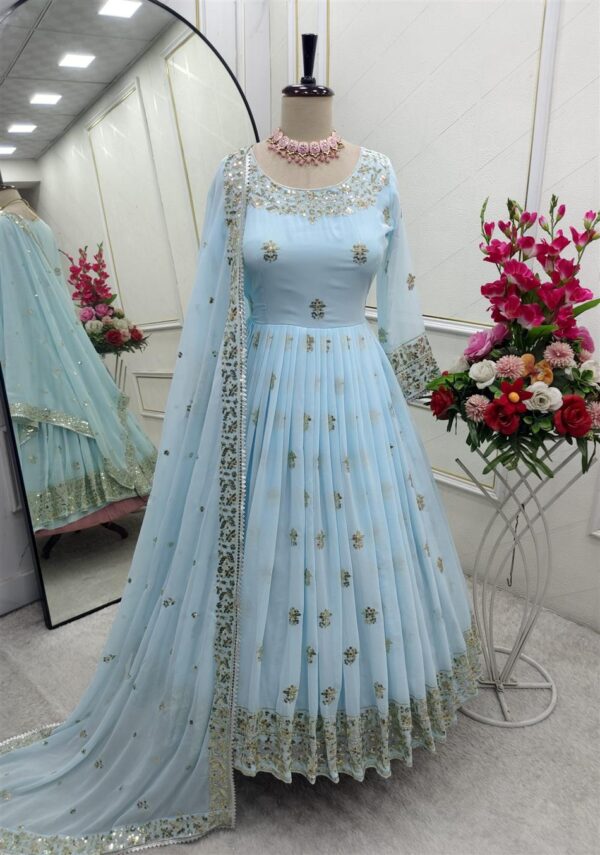 Buy Heavy Fox Georgette Embroidered Gown with Pant and Dupatta – Fully Stitched - Image 10