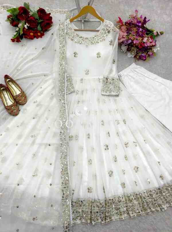 Heavy Fox Georgette Embroidered Gown with Pant and Dupatta – Fully Stitched - Image 5