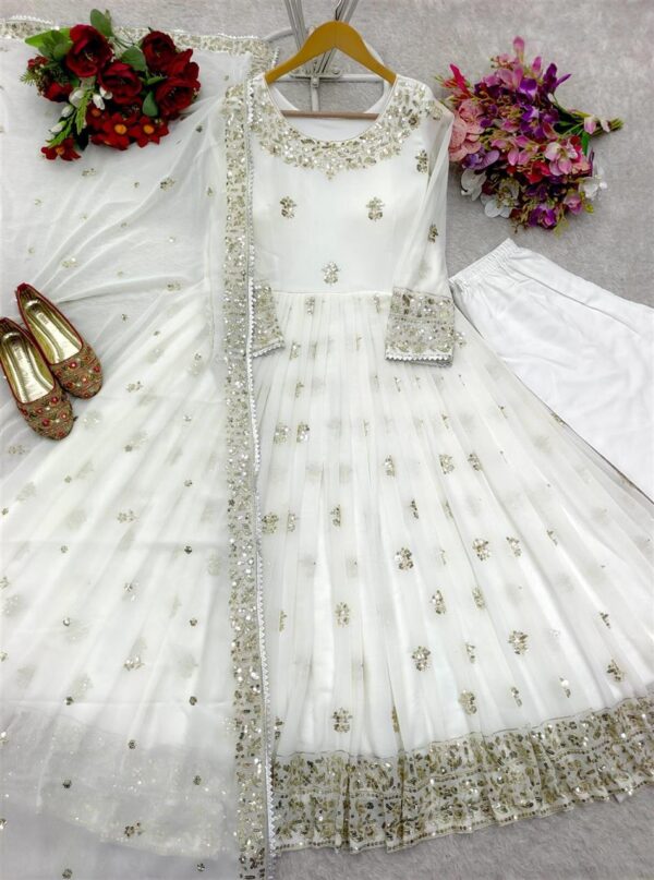 Buy Heavy Fox Georgette Embroidered Gown with Pant and Dupatta – Fully Stitched - Image 5
