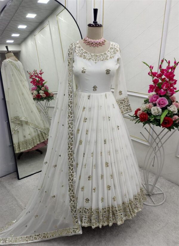 Buy Heavy Fox Georgette Embroidered Gown with Pant and Dupatta – Fully Stitched - Image 7