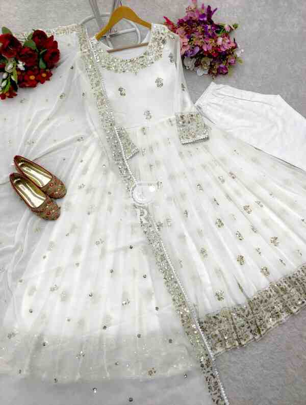 Heavy Fox Georgette Embroidered Gown with Pant and Dupatta – Fully Stitched - Image 6