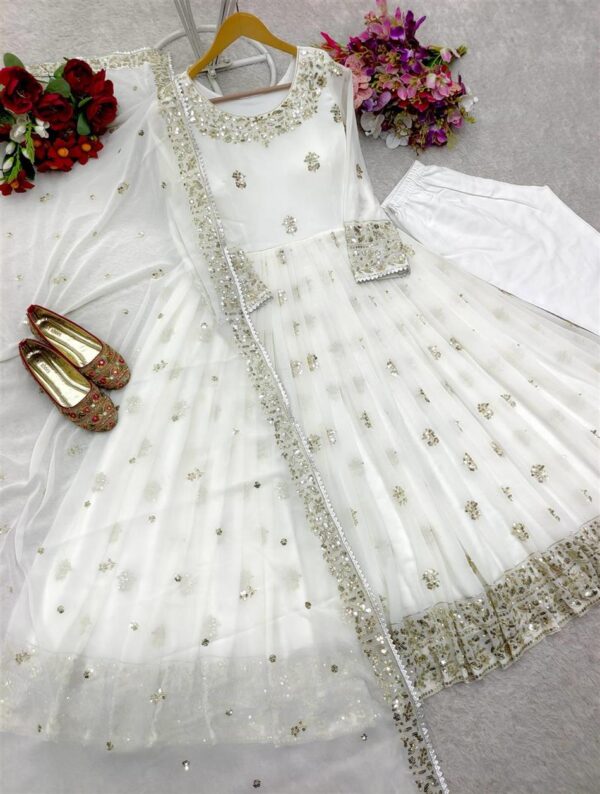Buy Heavy Fox Georgette Embroidered Gown with Pant and Dupatta – Fully Stitched - Image 6