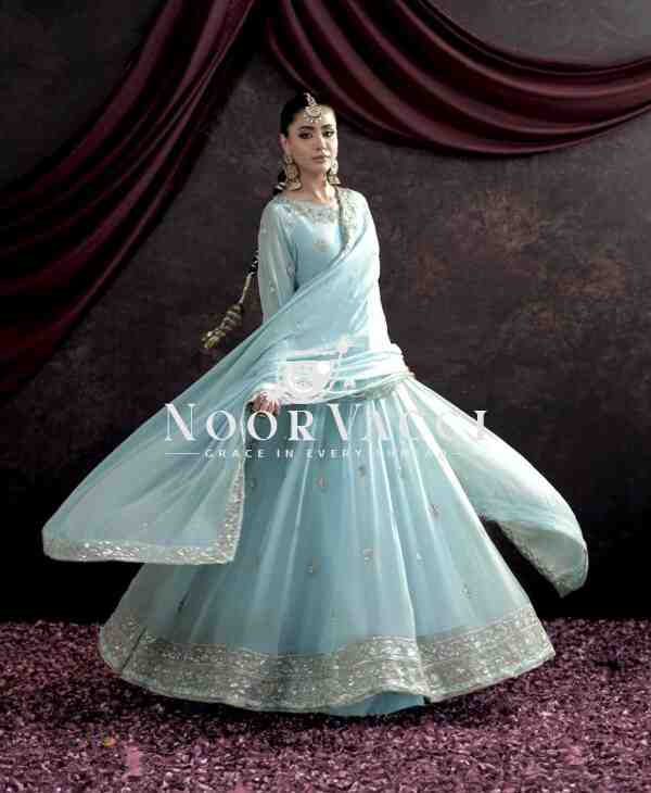 Heavy Fox Georgette Embroidered Gown with Pant and Dupatta – Fully Stitched - Image 4