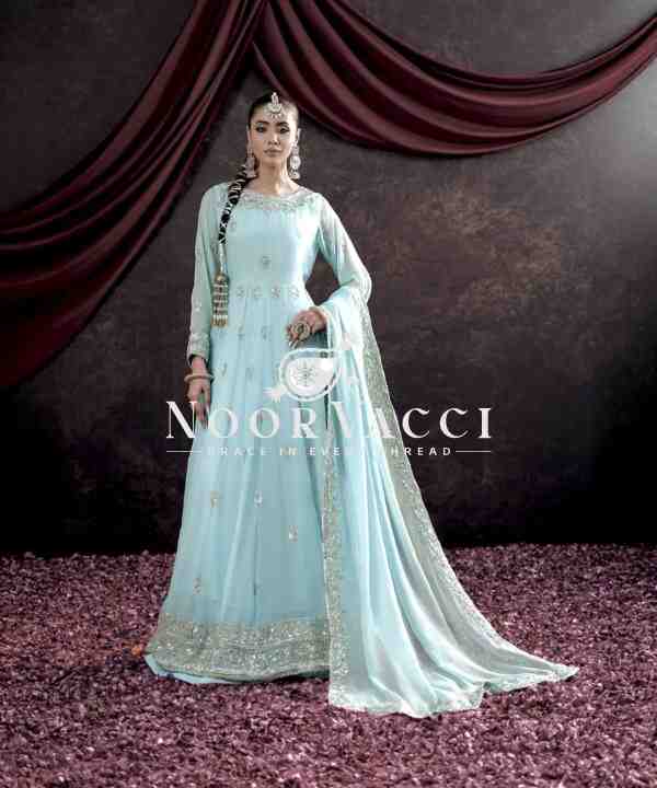 Heavy Fox Georgette Embroidered Gown with Pant and Dupatta – Fully Stitched