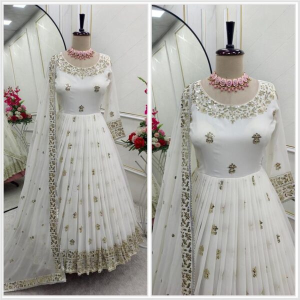 Buy Heavy Fox Georgette Embroidered Gown with Pant and Dupatta – Fully Stitched - Image 8