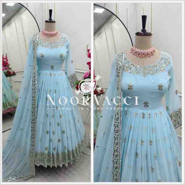 Heavy Fox Georgette Embroidered Gown with Pant and Dupatta – Fully Stitched - Image 11