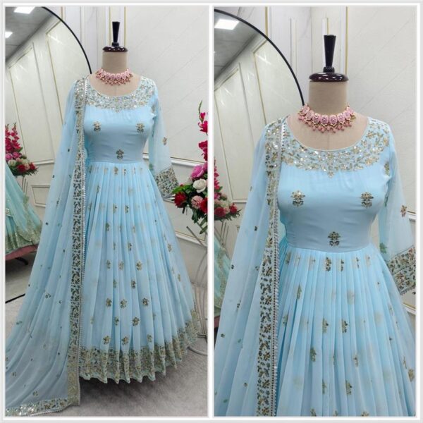 Buy Heavy Fox Georgette Embroidered Gown with Pant and Dupatta – Fully Stitched - Image 11