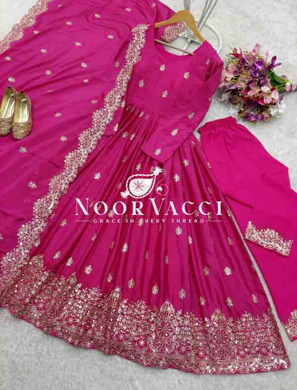 Chinon Silk Embroidered Gown with Pent and Dupatta – Fully Stitched - Image 5