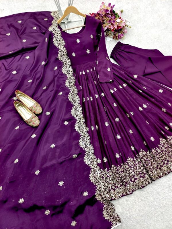 Buy Chinon Silk Embroidered Gown with Pent and Dupatta – Fully Stitched - Image 5