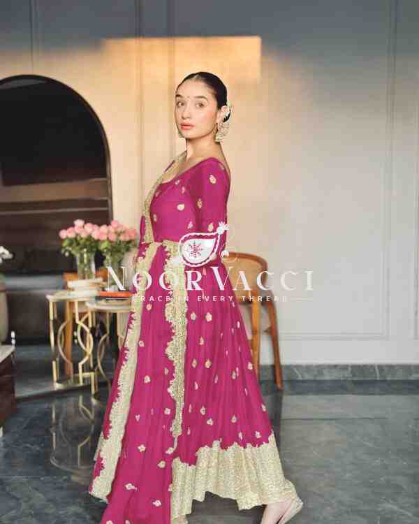 Chinon Silk Embroidered Gown with Pent and Dupatta – Fully Stitched - Image 3