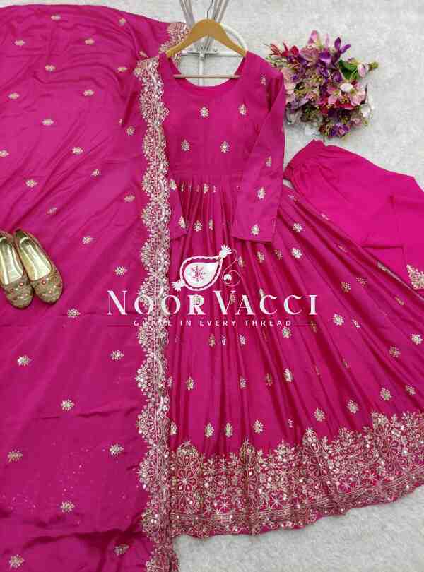 Chinon Silk Embroidered Gown with Pent and Dupatta – Fully Stitched - Image 6