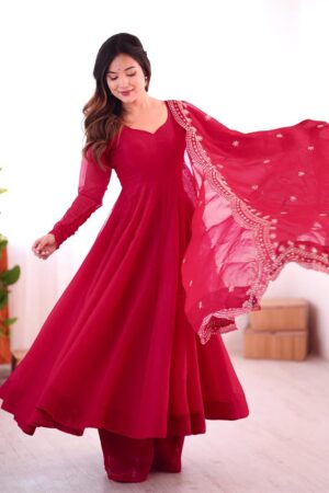 Shop Heavy Fandy Silk Embroidered Gown with Dupatta – Full Flair Party Wear