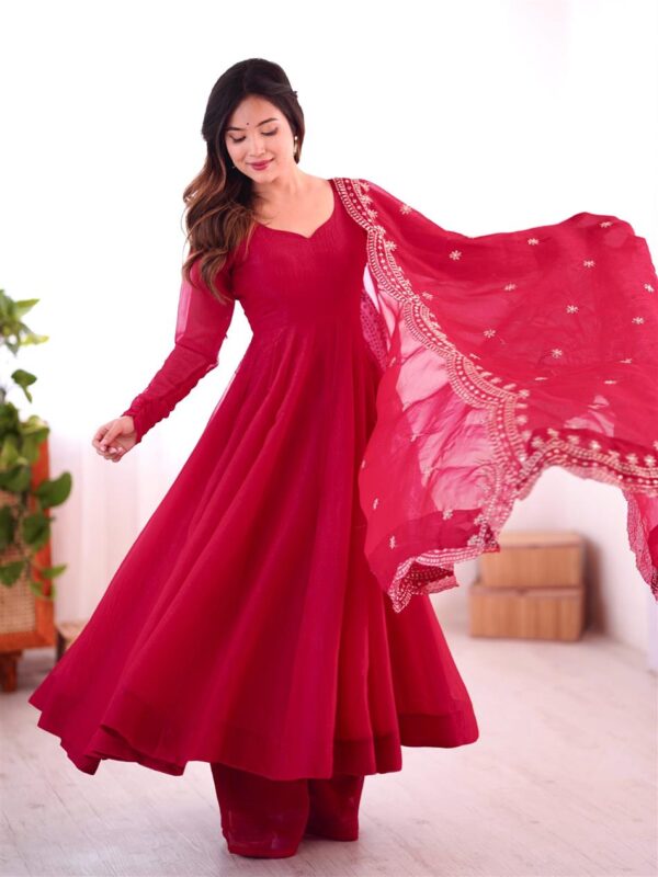 Shop Heavy Fandy Silk Embroidered Gown with Dupatta – Full Flair Party Wear - Image 8