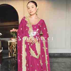 Chinon Silk Embroidered Gown with Pent and Dupatta – Fully Stitched