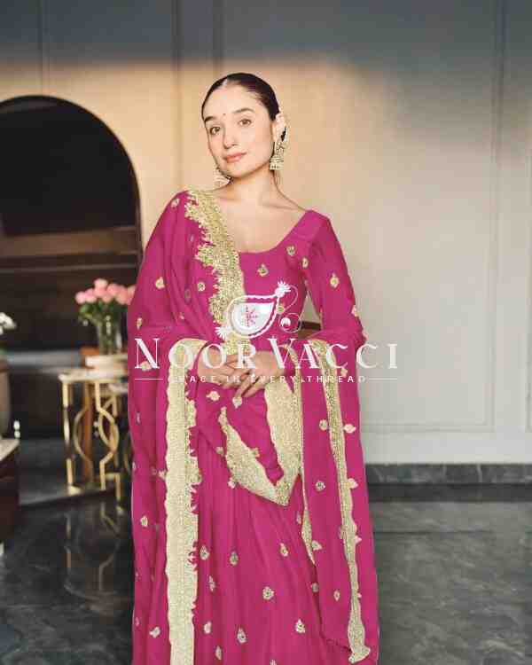 Chinon Silk Embroidered Gown with Pent and Dupatta – Fully Stitched
