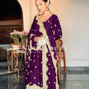 Chinon Silk Embroidered Gown with Pent and Dupatta – Fully Stitched