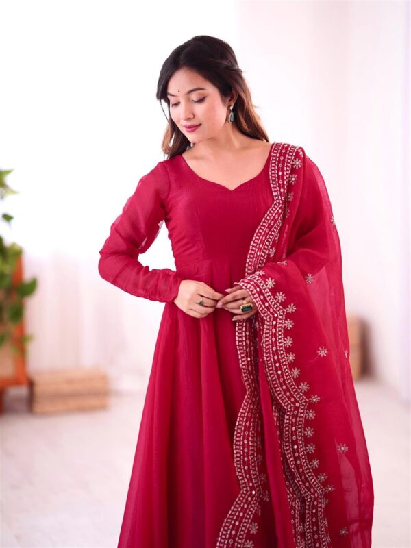 Shop Heavy Fandy Silk Embroidered Gown with Dupatta – Full Flair Party Wear - Image 7