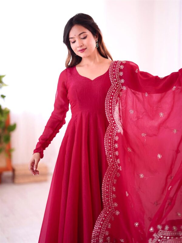 Shop Heavy Fandy Silk Embroidered Gown with Dupatta – Full Flair Party Wear - Image 6