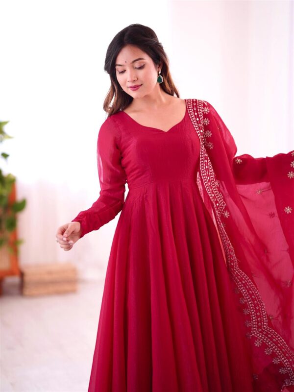 Shop Heavy Fandy Silk Embroidered Gown with Dupatta – Full Flair Party Wear - Image 5