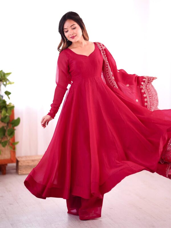 Shop Heavy Fandy Silk Embroidered Gown with Dupatta – Full Flair Party Wear - Image 4