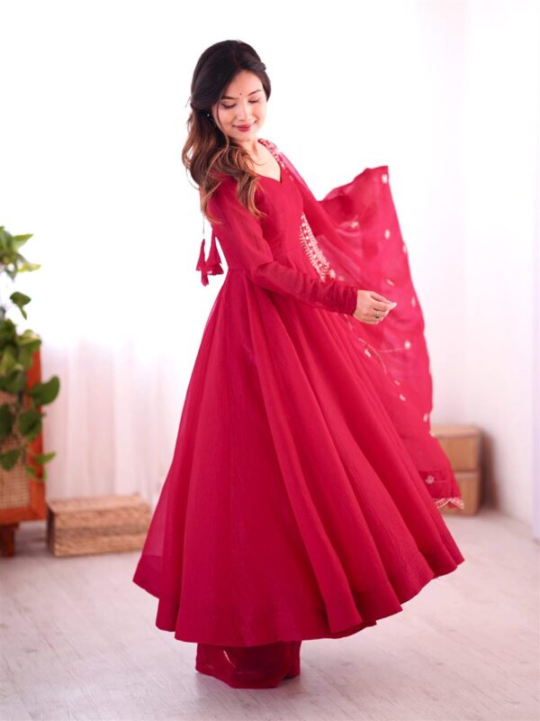Shop Heavy Fandy Silk Embroidered Gown with Dupatta – Full Flair Party Wear - Image 3