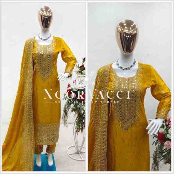 Cinon Silk Embroidered Top with Pant and Dupatta – Fully Stitched Set - Image 2
