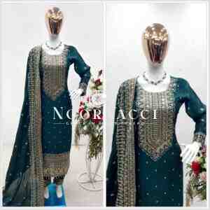 Cinon Silk Embroidered Top with Pant and Dupatta – Fully Stitched Set
