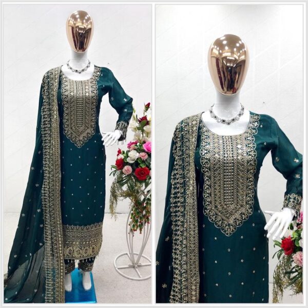 Shop Cinon Silk Embroidered Top with Pant and Dupatta – Fully Stitched Set