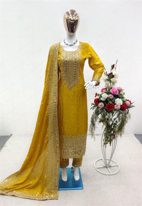 Shop Cinon Silk Embroidered Top with Pant and Dupatta – Fully Stitched Set