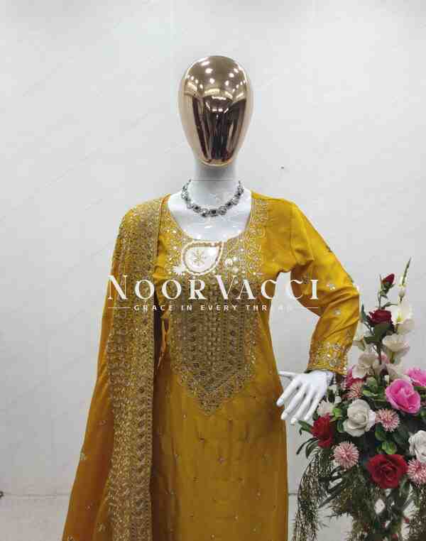 Cinon Silk Embroidered Top with Pant and Dupatta – Fully Stitched Set - Image 3