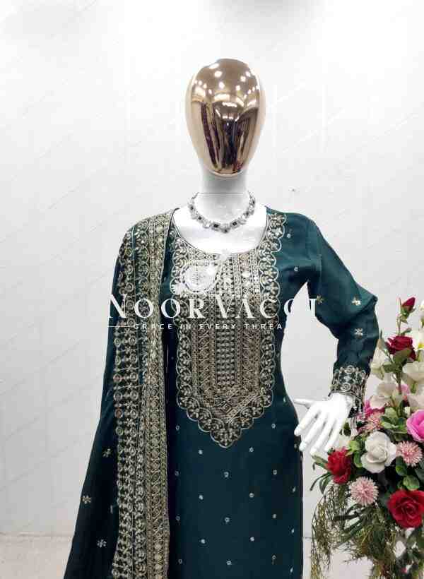 Cinon Silk Embroidered Top with Pant and Dupatta – Fully Stitched Set - Image 2