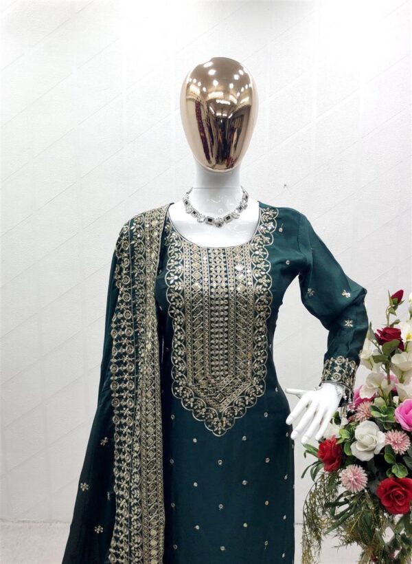 Shop Cinon Silk Embroidered Top with Pant and Dupatta – Fully Stitched Set - Image 2