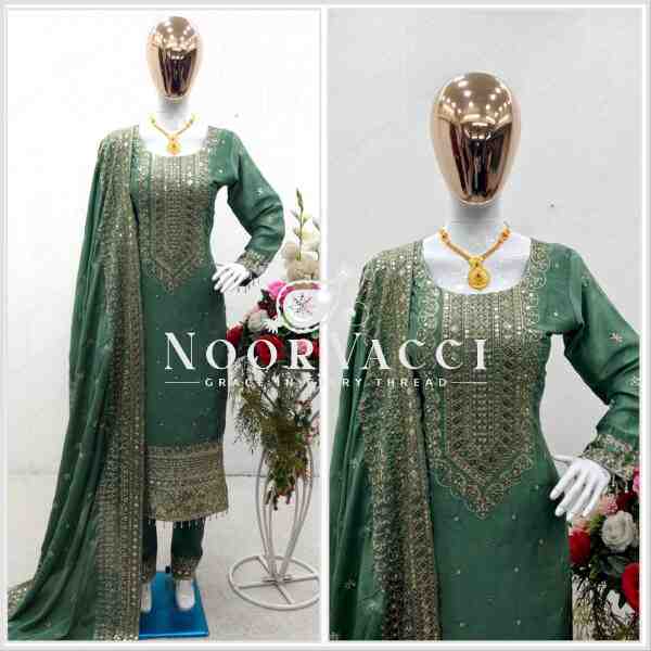 Cinon Silk Embroidered Top with Pant and Dupatta – Fully Stitched Set - Image 2