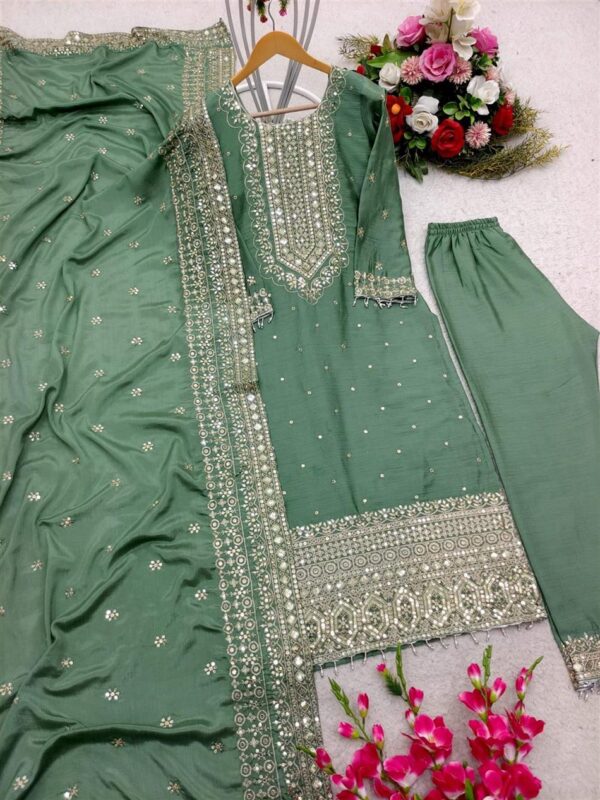 Buy Cinon Silk Embroidered Top with Pant and Dupatta – Fully Stitched Set - Image 4