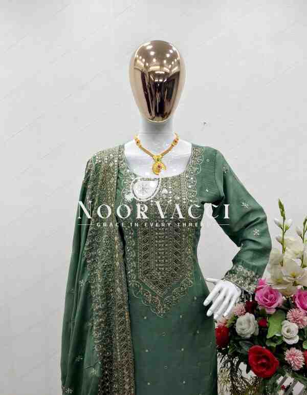Cinon Silk Embroidered Top with Pant and Dupatta – Fully Stitched Set - Image 3