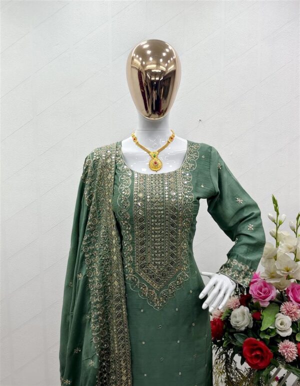 Buy Cinon Silk Embroidered Top with Pant and Dupatta – Fully Stitched Set - Image 3