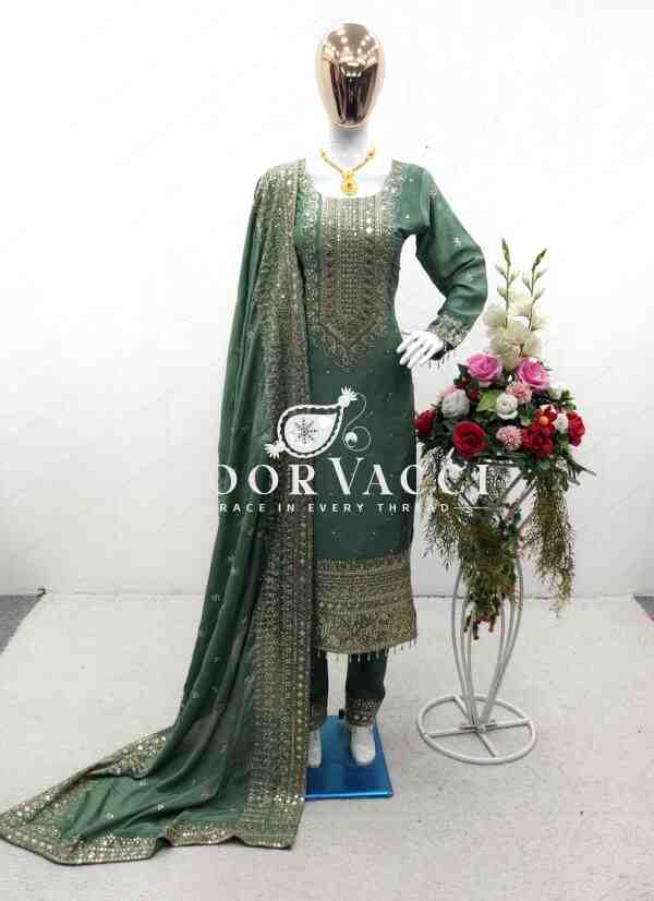 Cinon Silk Embroidered Top with Pant and Dupatta – Fully Stitched Set