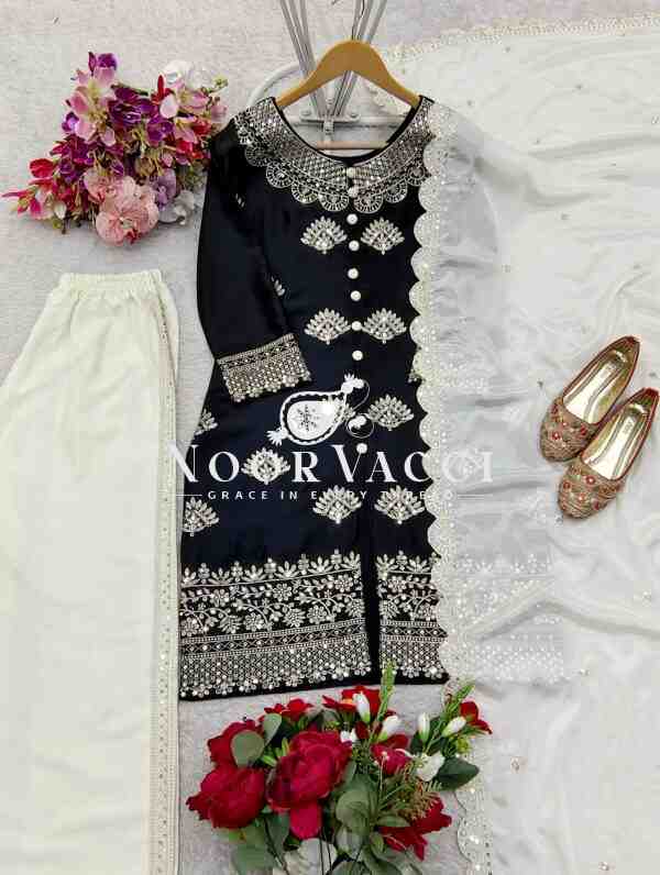 Chinon Silk Embroidered Top with Plazzo and Dupatta – Fully Stitched - Image 6
