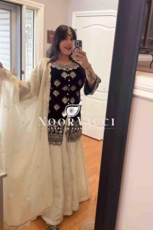 Buy Chinon Silk Embroidered Top with Plazzo and Dupatta – Fully Stitched