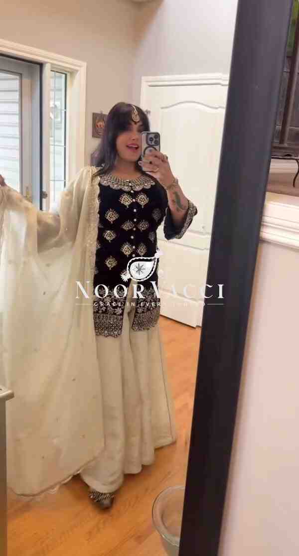 Chinon Silk Embroidered Top with Plazzo and Dupatta – Fully Stitched