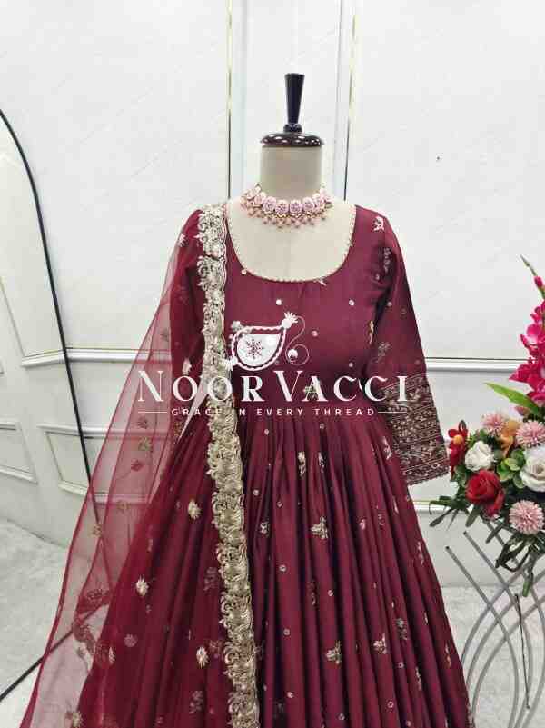 Chinon Silk Embroidered Gown with Pant and Dupatta – Fully Stitched - Image 6
